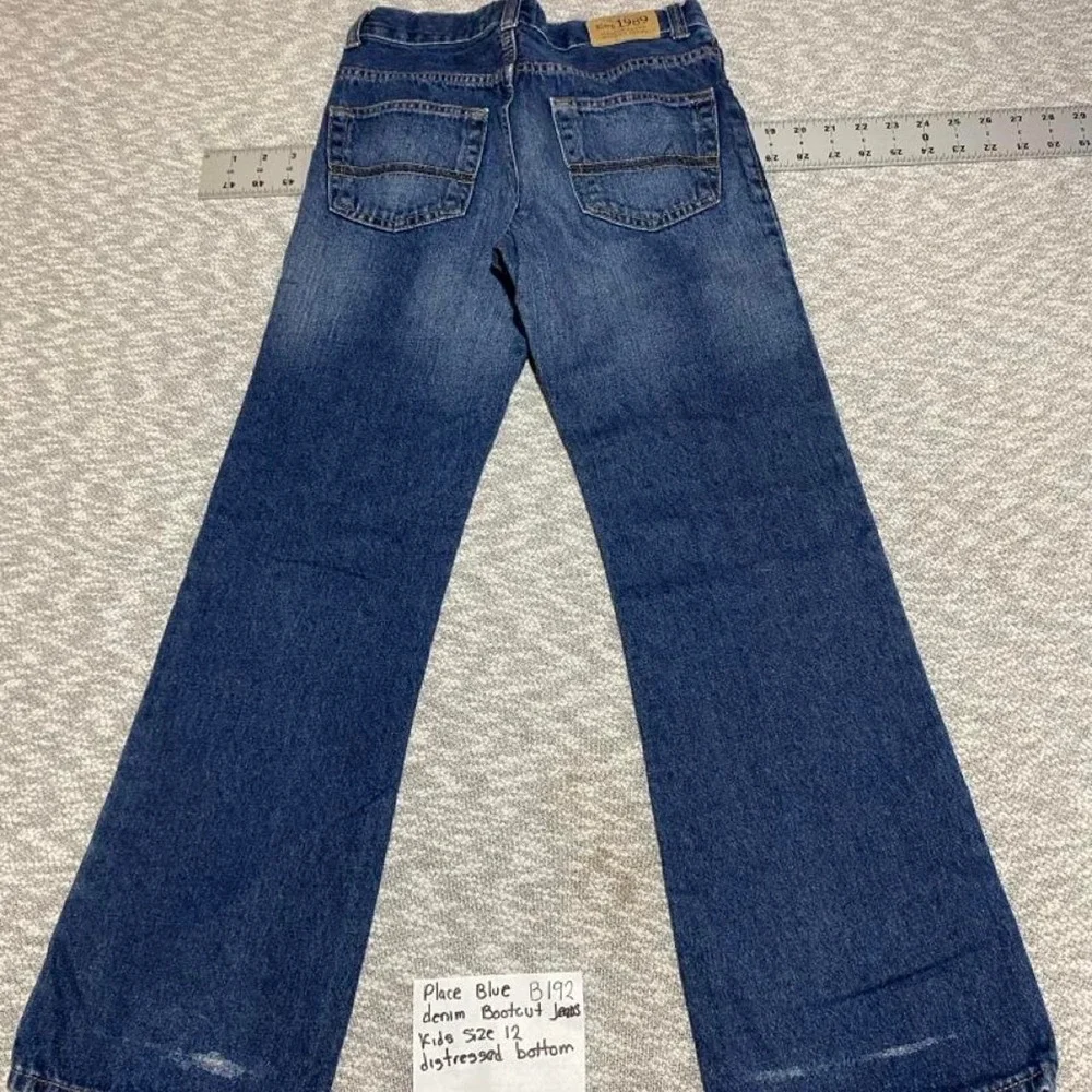 Place Blue Bootcut Jeans kids Size 12 distressed bottom. SKU-B192#bootcut